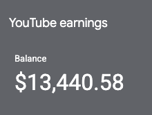 Баланс YouTube earnings 13 440,58 $