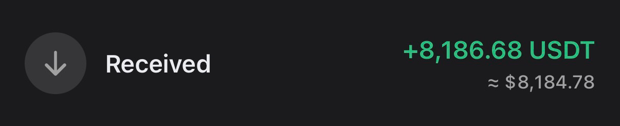 Поступление +8 186,68 USDT